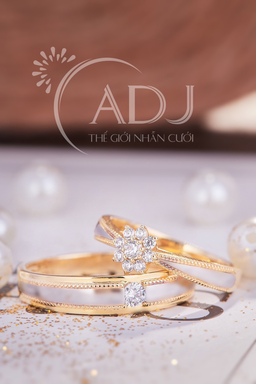 Cặp nhẫn cưới đá CZ Vàng 10K ADJ VV1764 VV1763